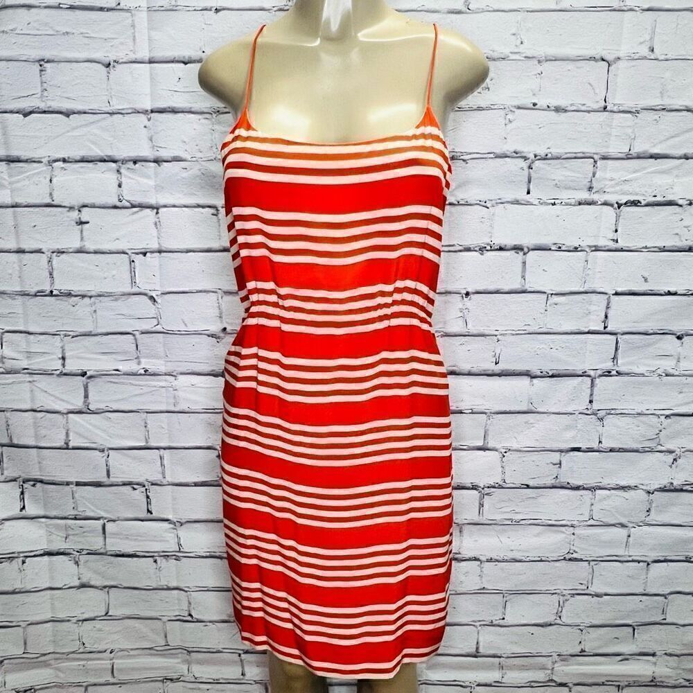J. Crew Womens Orange Striped Spaghetti Strap Silk Blend Mini Dress Size 8
